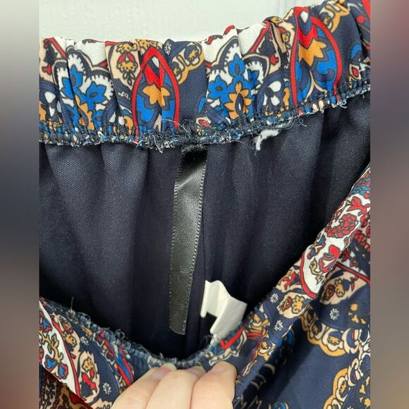 Navy Blue Red Indian Paisley Pattern Wide Palazzo Pants Women’s Size M - Picture 3 of 5
